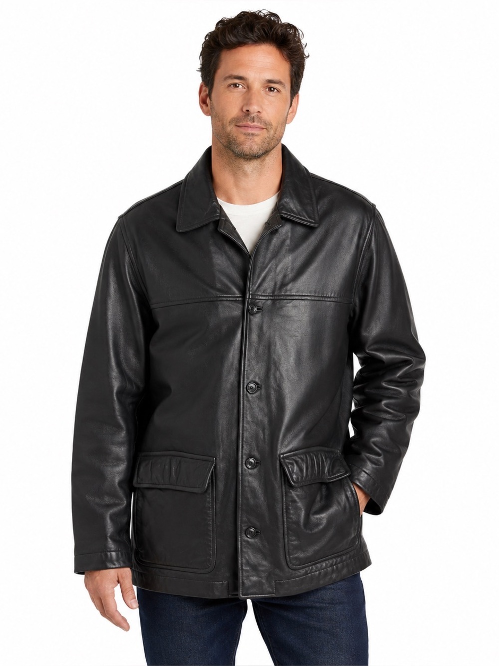 Eddie Bauer Men’s Tall XL Black Genuine Lamb Leather Coat Jacket